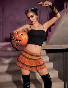 Mini Pleated Skirts For Women Mini Plaid Skirt XS-XXL - 橘色 - 查看 5