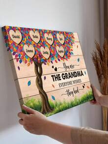 Catygift Custom Family Tree Canvas Print, Personalized Heart Shaped Names, Family Gift For Mom, Unique Wall Art Decor, 9 Names Customizable - As Shown - View 6
