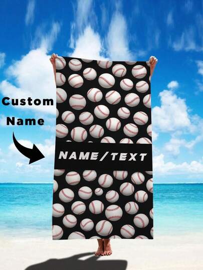 SRH 1 pieza Toalla de playa personalizable con diseño de béisbol, texto/nombre personalizado, múltiples opciones de fuente y color, microfibra súper suave, ligera y esponjosa, ideal para viajes de verano, yoga, campamento, días de piscina y playa, Halloween, regalos de aniversario para fans de deportes, Navidad, Halloween, toalla de playa personalizada, esencial para vacaciones, esencial para la playa