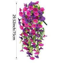 Künstliche Hängeblumen, künstliche Außenblumen, lila und lila rote künstliche Seide, Prunkwinden Blumen und UV-beständige grüne Ranken des Eukalyptusbaums, geeignet für Wände, Häuser, Veranden und Terrassen (ohne Blumentöpfe)