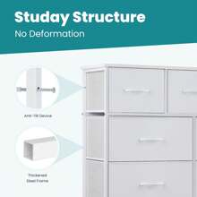 Fabric Storage Dresser With 9 Drawers, Steel Frame And Wooden Top For Bedroom, Closet And Entryway , White