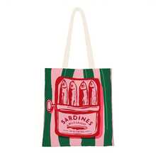 Fashionable Sardine Print Canvas Bag, Sardine Themed, Unisex Large Capacity Shoulder Bag, Shopping Bag, Lightweight Travel Luggage Bag, Reusable Student Commuter Canvas Bag, Suitable As Birthday Gift For Family And Friends - Multicolor - View 15