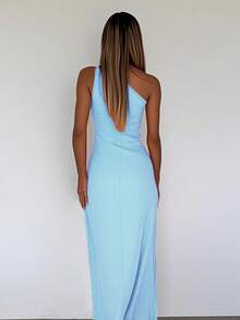 WOWDARK 女士冬季连衣裙，蓝色优雅荷叶边不对称肩部派对连衣裙，适合情人节、约会、聚会、派对、旅行、度假、海滩等场合。 - 藍色 - 查看 8