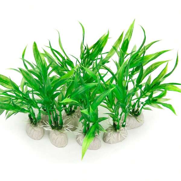 10 unidades de plantas artificiales para acuario, tamaño pequeño de aproximadamente 4 pulgadas de altura, decoraciones para el tanque de peces, decoración del hogar de plástico verde