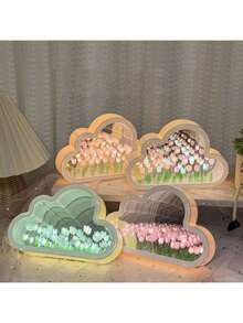 Luz nocturna de tulipán en forma de nube hecha a mano, lámpara de atmósfera de flor de espejo y océano, decoración de escritorio, regalo creativo - Multicolor - Ver 3