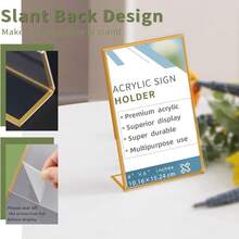 1/3/6Pcs Acrylic Sign Holders, Gold Frame Tilted Tabletop Number Stand, Transparent Plastic Table Menu Display Rack For Wedding Office Restaurant - Transparent Gold Edge - View 5