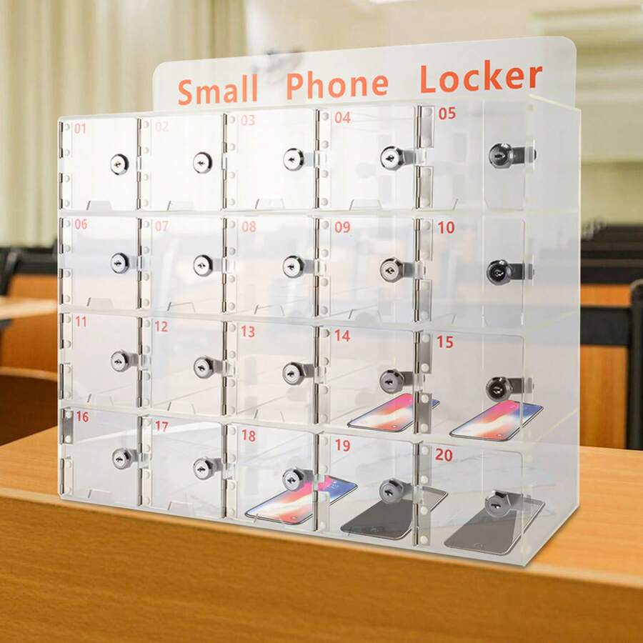 HOHOBLA Cell Phone Storage Locker, 20 Slots Acrylic Material With Door Locks And Keys, Cell Phone Storage Box With Lock,Cell Phone Lockers For Employees,Wall-Mounted Cabinet Pocket Office Classroom Gym Box - As Shown In the Figure - View 1