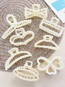 2/3 件套女士人造珍珠几何发夹套装，简约优雅休闲时尚树脂材质时尚别致人造珍珠半圆椭圆心形蝴蝶结发夹，适合日常通勤发型设计，安全无损时尚发饰美容爪夹休闲发夹 - 彩色 - 查看 2