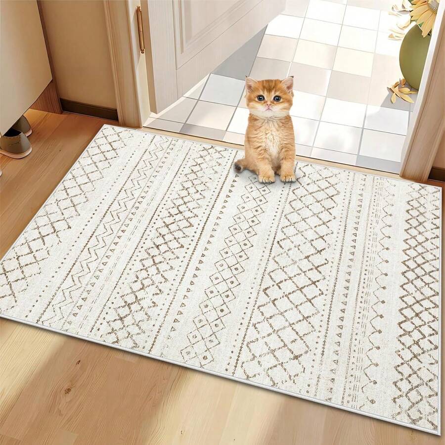 Geometric Boho Area Rug - 2x3 Entryway Rug Washable Indoor Door Mat, Soft Low-Pile Floor Carpet For Indoor Front Kitchen Bedroom Office (Brown,2' X 3') - Chocolate Brown - View 1