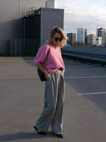 FOR BEAUTY Spring And Autumn Round Neck Half Sleeve Pink Knitted Shirt For Women's Winter New Style Loose Soft Soft Sticky Casual Lazy Style Warm Hoodie For Daily Commuting Versatile Fashion Simple Sweater Top New Year