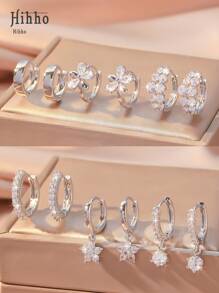 Hihho 6 Peças/Conjunto Elegante Brinco de Flor com Zircônia Cúbica, Acessórios de Joalheria Versáteis e da Moda, Presente para Mulheres