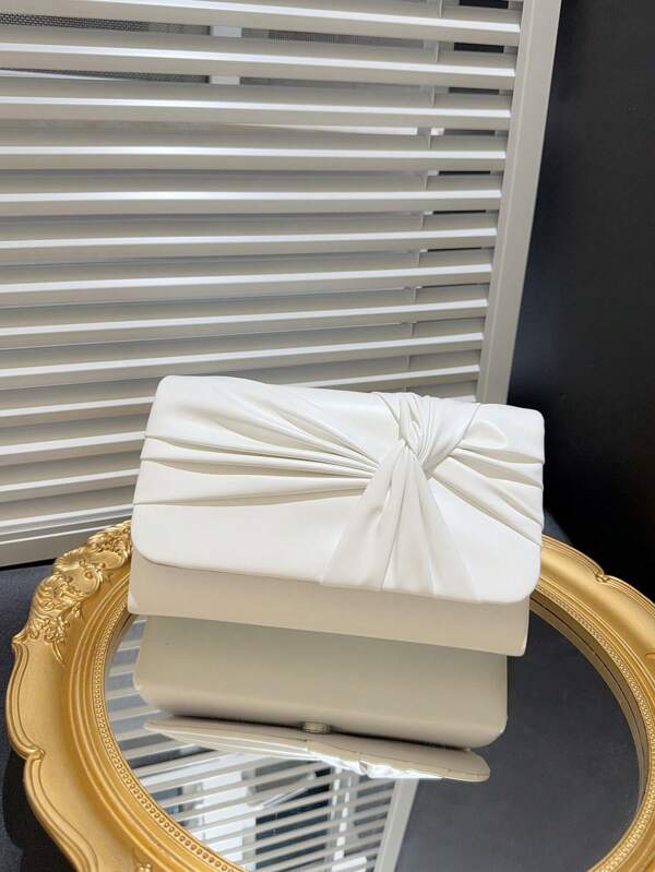 Ladies Elegant Bow Design Flap Clutch Evening Bag Formal Party Pouch Luxury Leather Wedding Bridal Purse Envelope Chain Shoulder Bag For Prom