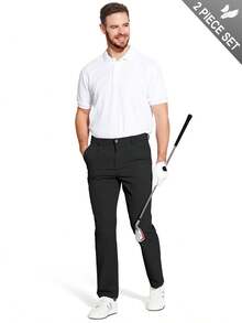 2 Piece Set Men's Golf Dress Pants 31" Lightweight Straight Fit Stretch Casual Work Pants Quick Dry Breathable Waterproof With 5 Pockets - đen-đen - Xem 3