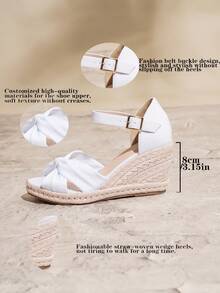 Dép xăng đan đế xuồng bằng vải Lycra màu trắng đan chéo thoải mái cho kỳ nghỉ giản dị bằng rơm gai dầu - trắng - Xem 7