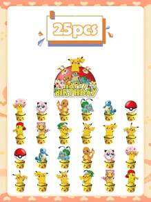 pokemon Pokemon Pikachu-Themed Birthday Party Supplies, Pokemon Flag Balloon Cake Stick Decoration Set, Party Decoration Items, Cake Decoration
