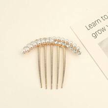 1pc Metal Rhinestone Inset Hair Comb, 5-Tooth Hair Clip For Bun, Ponytail Hair Accessory, Hair Accessories, Hair Accessories, Wedding, Combs, Side Comb