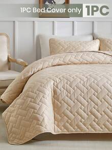 1pc Summer Bed Cover, Bedding, Cozy And Cool Quilt, Beige Rectangular Check Summer Quilt, Air Conditioning Quilt, Soft And Breathable Bedding, Comfortable And Skin-Friendly Thin Quilt, Room Decor, Fits For, Twin, Full, King, Queen All Size Beds, Suitable For Summer, Soft Lightweight Bed Cover For Bedroom Dorm, Home Textile, Machine Washable, Perfect Holiday Gift, Back To School Season,Fall Decor,Autumn Decor,Room Decor - Beige - View 2