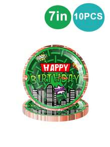 10 قطعة من أطباق وفوط الحفلات بتصميم ألعاب البطل ومناظر مدينة الكوميديا الخضراء، طقم حفلة عيد ميلاد السلحفاة الخضراء للرجال، مناسب لحفلات عيد الميلاد، حفلات العائلة، حفلات الأصدقاء، الحفلات الصيفية الخارجية