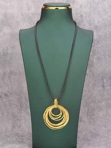 1pc Fashionable Minimalist 7-Layered Asymmetrical Circular Pendant Long Necklace For Women - Yellow Gold - View 4