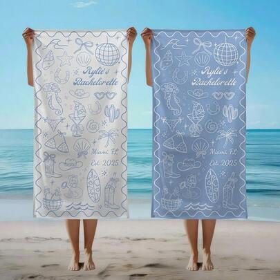 1pc Customizable Text Single Party Beach Towel, Can Customize Location And Name, Soft & Quick-Dry, Suitable For Singles Party, Can Be Used As Couple Towel, Beach Travel Gift, Traveler Holiday Gift, Teenager Pool Towel, Back To School Gift Or Holiday Gift