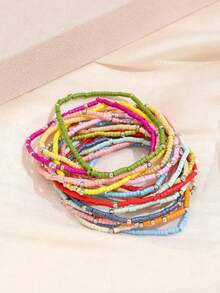 19pcs Colorful Glass Bead Stretch Bracelets, Boho Style Handmade Beaded Bracelets For Women (CCB Seed Beads, Random Color) - Nhiều màu - Xem 9