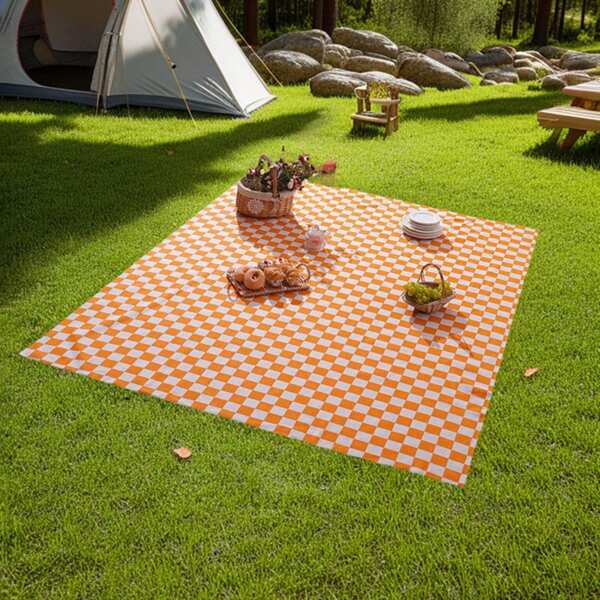 Outdoor Fabric Checkered Picnic Mat, Beach Lawn Camping Blanket