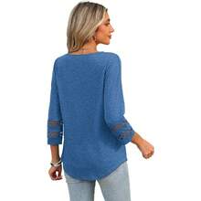 XIEERDUO 3/4 Length Sleeve Womens Tops Dressy Casual Blouses For Women 2025  V Neck T Shirts Summer Clothes - 藍色 - 查看 5