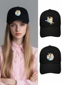 Bluey 1Pc Blueys Dogs And Bingo Family Cartoon Print Party Favor Decorative Breathable Baseball Cap Outdoor Hip Hop Snapback Black Summer Travel Sun Hat(Some Parts May Be Random)