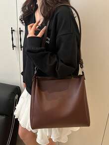 新款奢华PU皮革时尚设计手提包 - 咖啡 - 查看 5