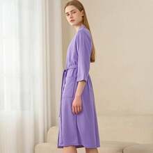 1 件时尚华夫格编织浴袍、情侣浴袍、和服长袍，配有柔软光泽口袋浴袍、浴袍、睡衣、浴巾、浴室、度假酒店水疗中心，非常适合淋浴或游泳后、露营和海边度假返校