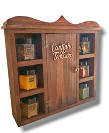 Wall-Mounted Condiment Holder Wooden Cabinet With Door Home Kitchen - 鏽棕色 - 查看 2