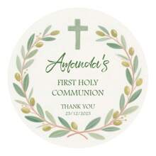 100 Pcs 5cm Spanish Baptism Stickers, First Holy Communion Favor Stickers, Golden Green Eucalyptus Leaf Design, 1st Holy Communion Greenery Gold Cross, Gift Wrapping, Baby Shower Favors, Church Events, Favor Personalized Stickers, High-Quality, Colorful, Custom, Baptism Set Of, Personalized, Anniversaries, Birthdays, Housewarming, Graduation School Supplies,Back To School