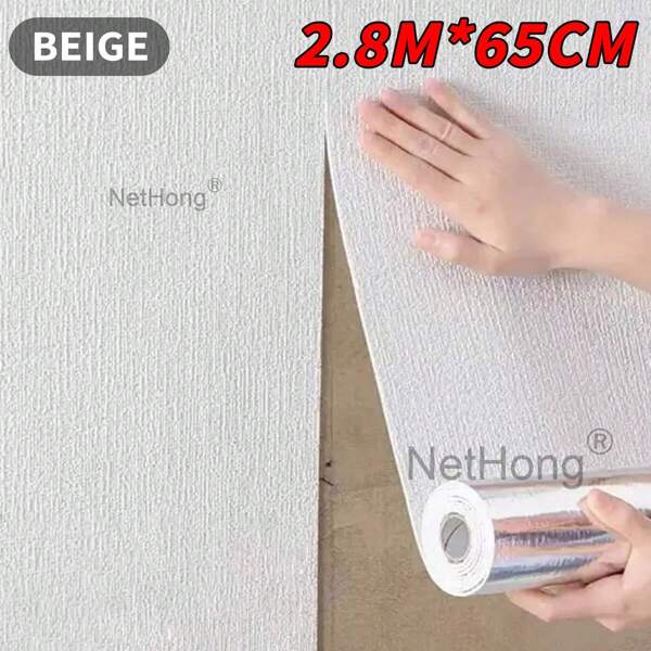 NetHong 65cm*2.8m Dikke Zelfklevende Warmte-Isolatie Behang Linnen Effen Muursticker