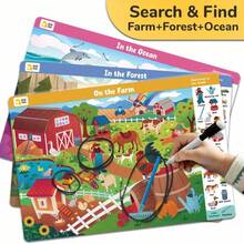 Libros de actividad de busca y encuentra para niños y niños pequeños, libro de actividades de aprendizaje preescolar reutilizable con 1 marcador de borrado en seco y 18 temas, juguetes educativos, juego de viaje para viajes en coche o avión que fomentan el desarrollo cerebral, el ejercicio y la concentración de los niños pequeños - Multicolor - Ver 6