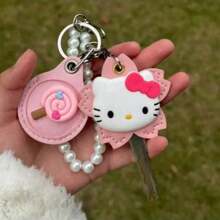 Sanrio Hello Kitty süßer Schlüsselanhänger von Sanrio, wassertropfensensitiv, wasserdichtes Design, Schutzabdeckung für Zugangskarten, geeignet für jeden Schlüsseltyp, kommt mit Schlüsselschutzbeutel, hochwertig schöner Katzenstil, geeignet als Geschenk für Liebhaber oder Familie, eine kleine Überraschung für sie, Schulbedarf, mit bestickten Sanrio Anime Aufklebern [Rückkehr zur Schule Saison] [Halloween]