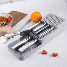 39*13CM Compact Cutlery Storage Utensil, Knife Drawer Organizer, Plastic Tray Utensil Rack Kitchen Storage, Kitchen Organisation(The Knife Is Not Include) - Grey - View 2