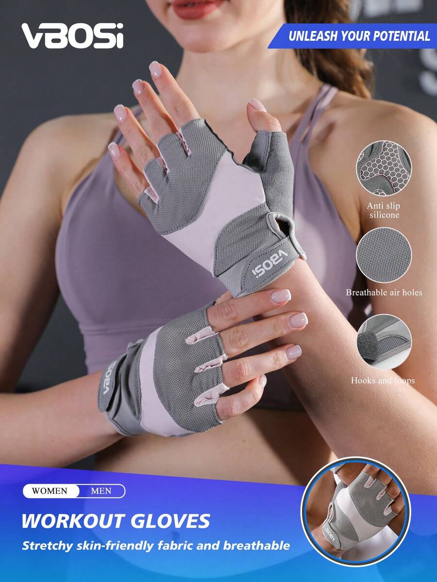 VBOSI 1 Pair Breathable Mesh Half-Finger Sports Gloves - Non-Slip Silicone, Shock-Absorbing For Gym, Cycling & Weightlifting, Men Women Gym Accessories - Multicolor - View 1