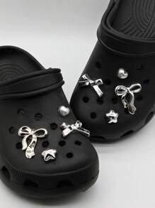 8个银色奢华丝带蝴蝶结鞋饰，适用于镂空鞋带，心形星星鞋饰，DIY配件，适合女士凉鞋、拖鞋、沙滩包