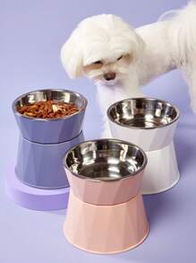 PETSIN Large Capacity Raised Cat Bowl With Stainless Steel Dog Bowl, Detachable Triangle Pattern Pet Bowl