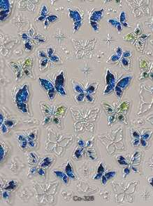 1pc 3D Metallic Blue Butterfly Nail Art Sticker, Nail Decor For New Year, Wedding, Party