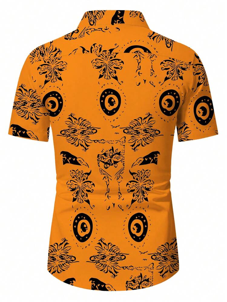 男士时尚短袖衬衫，夏季 - 橘色 - 查看 2