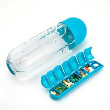 Portable Water Bottle With Integrated Pill Holder - Blue - View 3