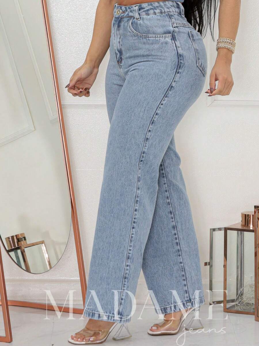 WOMEN'S JEANS HIGH WAIST WIDE LEG PANTS GREY PREMIUM DENIM - 灰色 - 查看 1