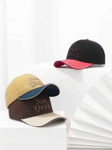 1 件男女通用撞色“NEW YORK”刺绣棒球帽，适合户外运动和活动 - 彩色 - 查看 3