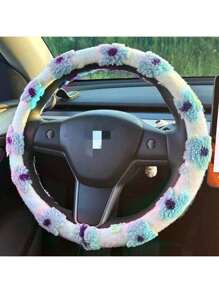 1pcMEIKAXIU Plush Flowers Comfortable, Soft, Warm Winter Car No Inner Ring Steering Wheel Cover 14.5-15 Inches Automotive Supplies Automotive Interior Unisex