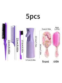 5pcs/Set Transparent Square Spray Bottle, Comb, Children's Cartoon Unicorn Design Detangling Comb, Mini Massage Brush, Hair Brush Set - Random Color
