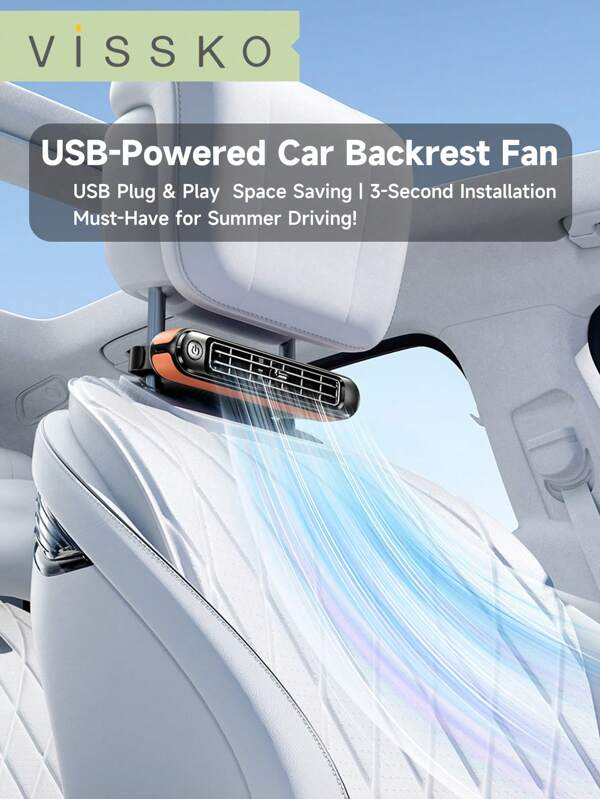 ViSSKO Ventilador de carro USB sin batería - 3 velocidades ajustables + control con cable, instalación fácil, diseño compacto, enfriamiento instantáneo