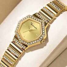 1 pieza Reloj de mujer elegante y de moda con decoración exquisita de rhinestones, resistente al agua, de acero inoxidable, para el Día de San Valentín y el Día de Navidad