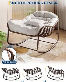 GarveeLife - Silla Mecedora Papasan para Exteriores, de Mimbre de Gran tamaño con cojín y Marco de Metal, balancín de Huevo de ratán para balcón, Patio, Porche, recámara, Color Blanco - blanco - Ver 11