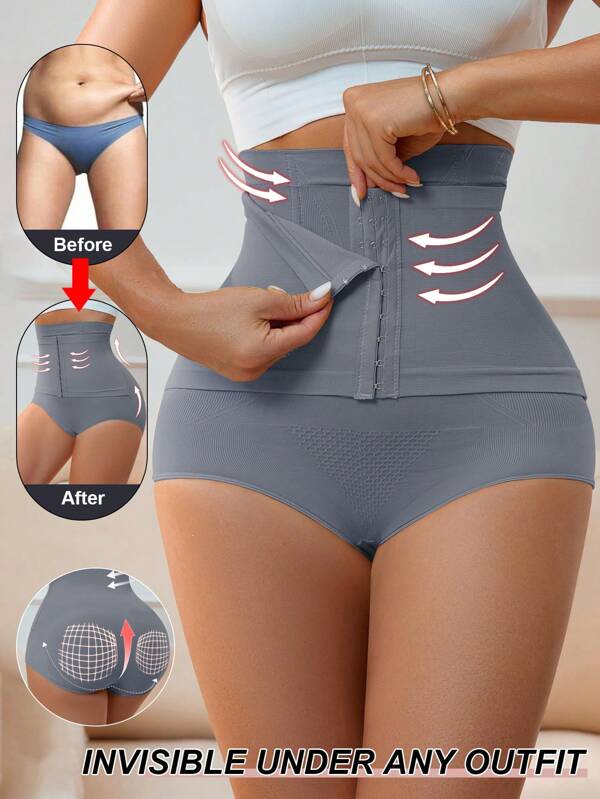 Bragas moldeadoras de cintura alta para mujer con cierre de hebilla, control de abdomen, silueta reductora, plano del vientre, elevación de caderas y nalgas, moldeador de cintura y control de muslos, ropa interior modeladora